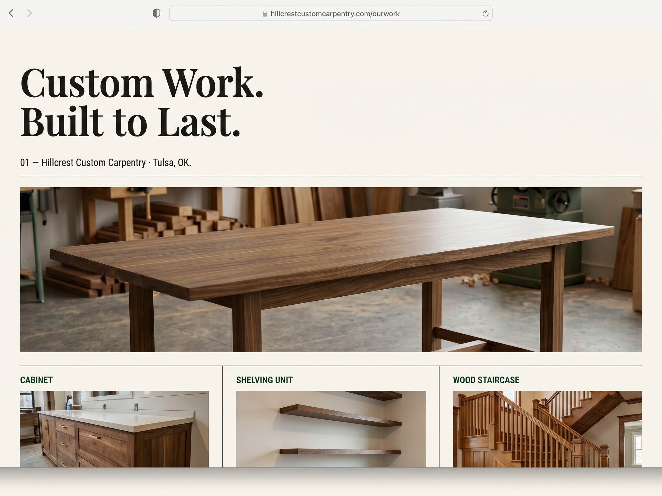 Hillcrest Custom Carpentry website mockup