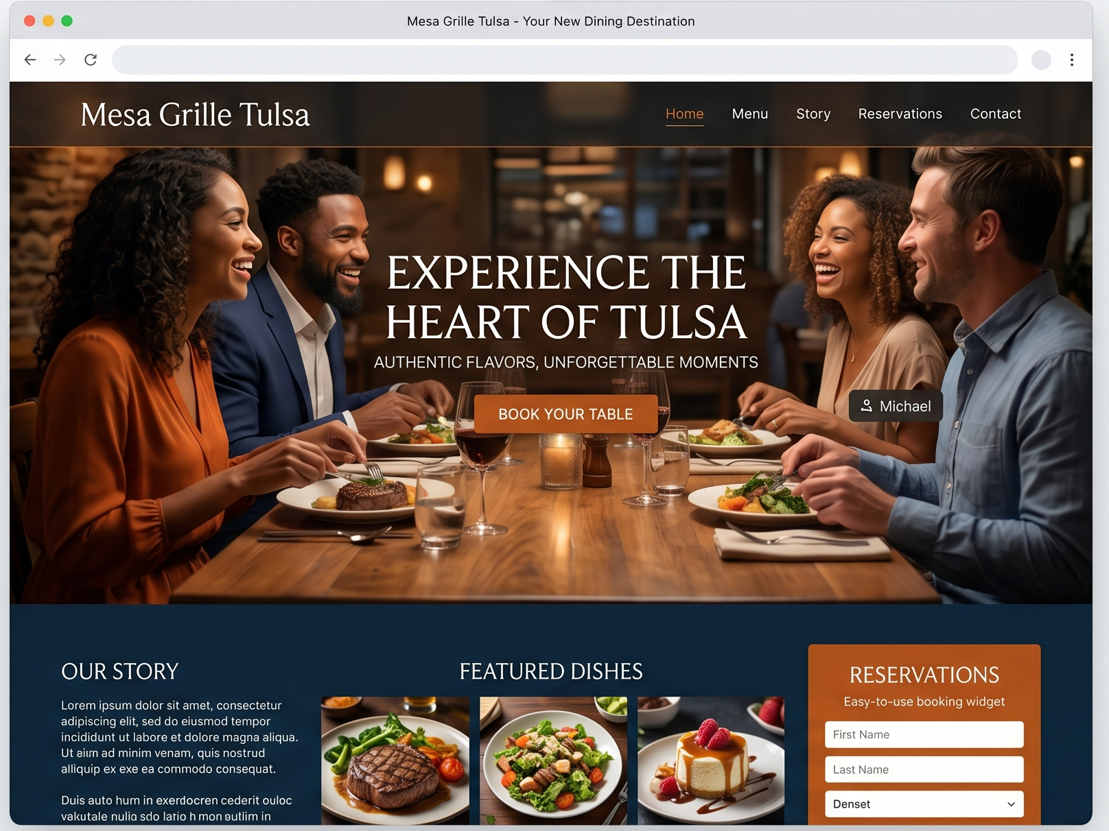 Mesa Grille Tulsa website mockup